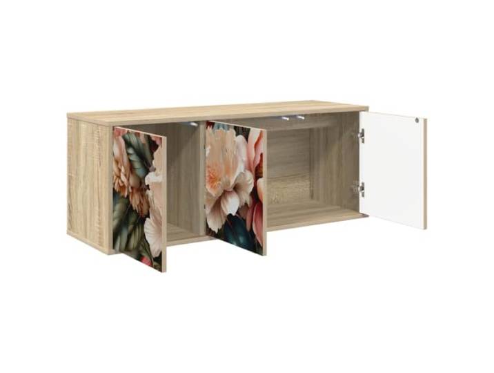 PUGYNBK TV-Möbel, Wand, 102 x 33 x 40 cm, Holz Mit Fächern, schwebendes Design, dekoratives Muster, für Wohnzimmer