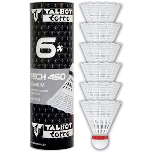 Talbot-Torro Badminton-Bälle Tech 450 Premium, Trainingsball, schnell, weiß, 6 Stück