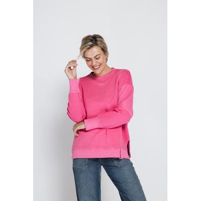 Sweater ZHRILL "OLEA", Damen, Gr. XL, pink (rose), Sweatware, Obermaterial: 100% Baumwolle, unifarben, bequem hüftbedeckend, Rundhals, Bündchen, Sweatshirts Sweater, bequeme Passform / Rundhals / Modische Schlitze