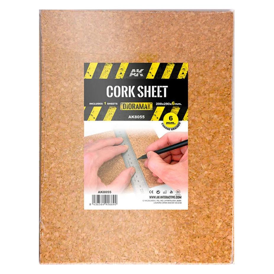 AK Interactive CORK SHEETS - COARSE GRAINED / LAMINAS CORCHO - GRANO GRUESO - 200 x 290 x 6mm (1 SHEETS/LAMINAS) (AK8055)