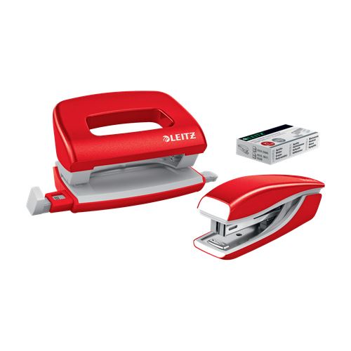 LEITZ Locher und Heftgeräte Set NeXXt WOW rot-metallic