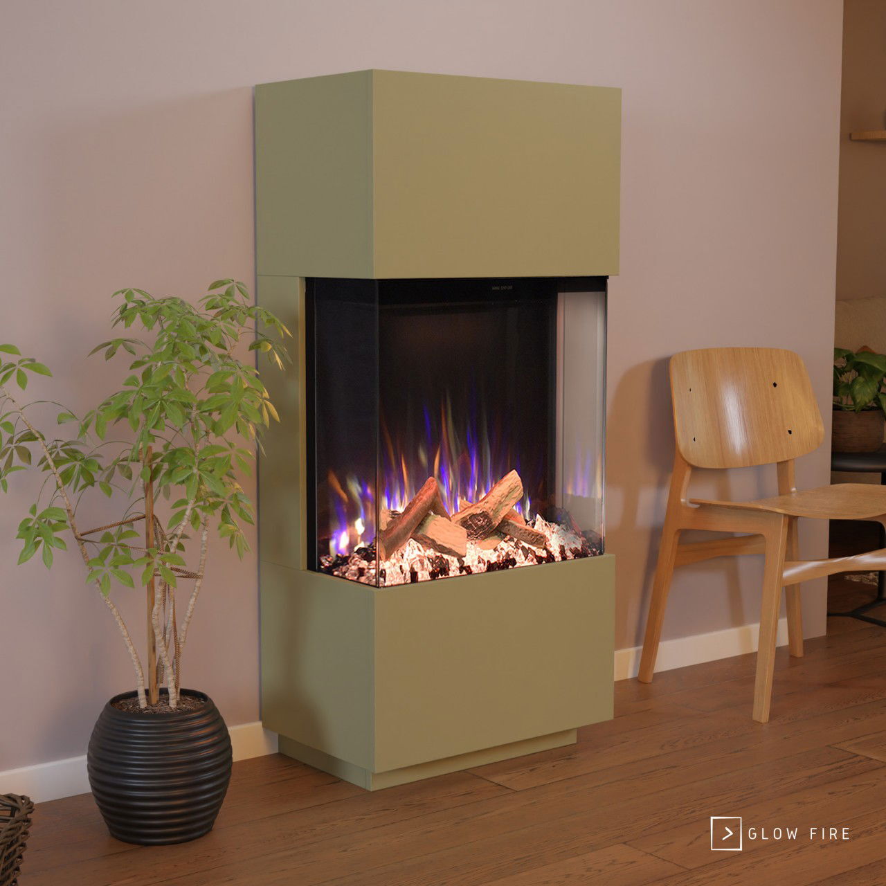 Glow Fire Elektrokamin 'PR11' in LED Standkamin in weiß mit Heizung (1500 W) | HxBxT: 130x61,5x40cm