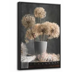 LEINWAND Bilder mit Rahmen - Blumensamen - Löwenzahn - Vase - Stilleben - Blumenstrauß - 20x30