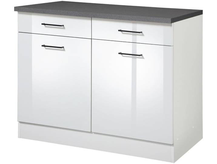 Unterschrank KOCHSTATION KS-Trier , weiss (weiß hochglanz, weiß), B:100cm H:85cm T:60cm, Holzwerkstoff, MDF, Schränke, Unterschrank, Breite 100 cm, für viel Stauraum