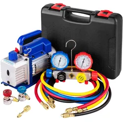 VEVOR Vakuumpumpe für Klimaanlagen, 136 l/min, Vakuumpumpe für Kältetechnik HVAC 1/3 HP mit 4-Wege-Manometer-Kit und Schlauch 1440 U/min Tragetasche für Autoklimaanlagen Kältetechnik