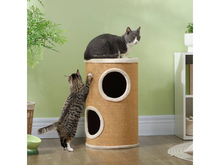 PawHut Tonneau à Gratter Sisal 2 Couches Ø35x60cm 1-2 Chats