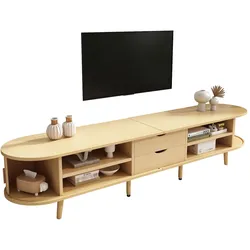 TV-Schrank 175x40x42 mit Schiebetüren, Doppelschublade, ovales Design, verstellbare Trennwände,heller Walnuss,kompakte Größe, modernes Wohnzimmermöbel