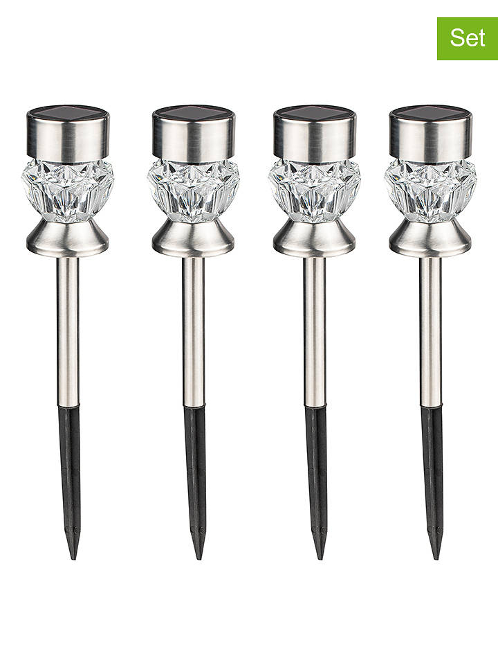 Garden Hero 4er-Set: LED-Solar-Gartenstecker in Silber - (H)36 x Ø 7 cm - onesize