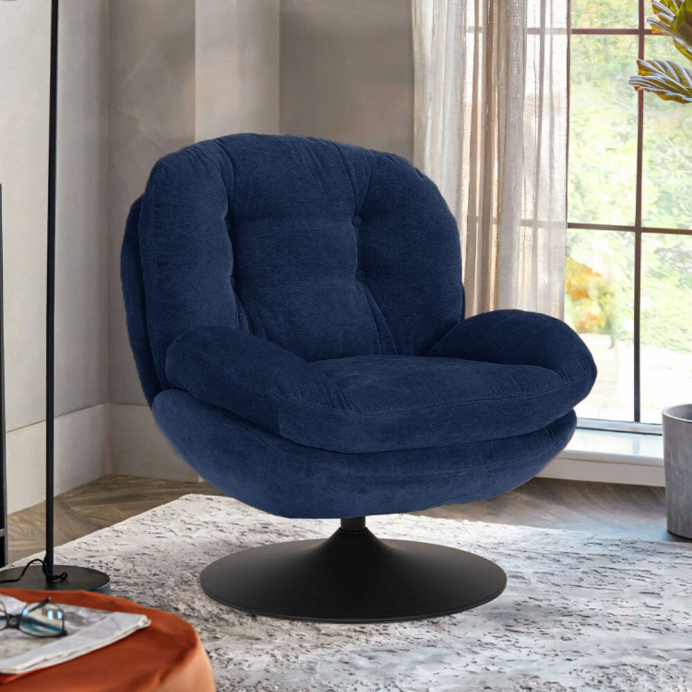 Metro Bonhomme Upholstered Swivel Lounge Chair Blue 84cm H X 82.5cm W X 82.5cm D
