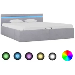 vidaXL Bett mit Bettkasten Hydraulisch LED Hellgrau Stoff 180x200 cm