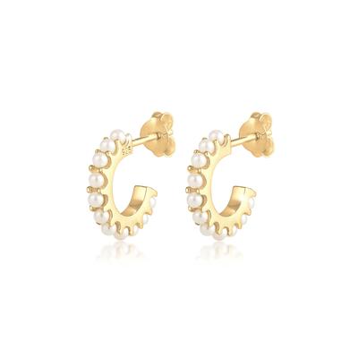 Paar Creolen ELLI "Ohrringe Creolen Synthetische Perlen 925 Silber" Gr. 14, gold, Ohrringe, Damen, 14, Silber 925 (Sterlingsilber)