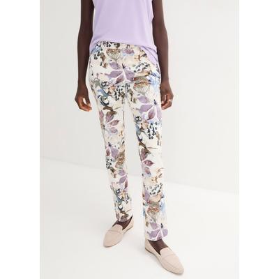 Stretch-Hose BONPRIX, Damen, Gr. 42, N-Gr, bunt (natur geblümt (länge: regulär)), Web, Obermaterial: 56% Baumwolle, 42% Polyester, 2% Elasthan, regular fit, Hosen, aus elastischem Material, reguläre Passform, eleganter Stil