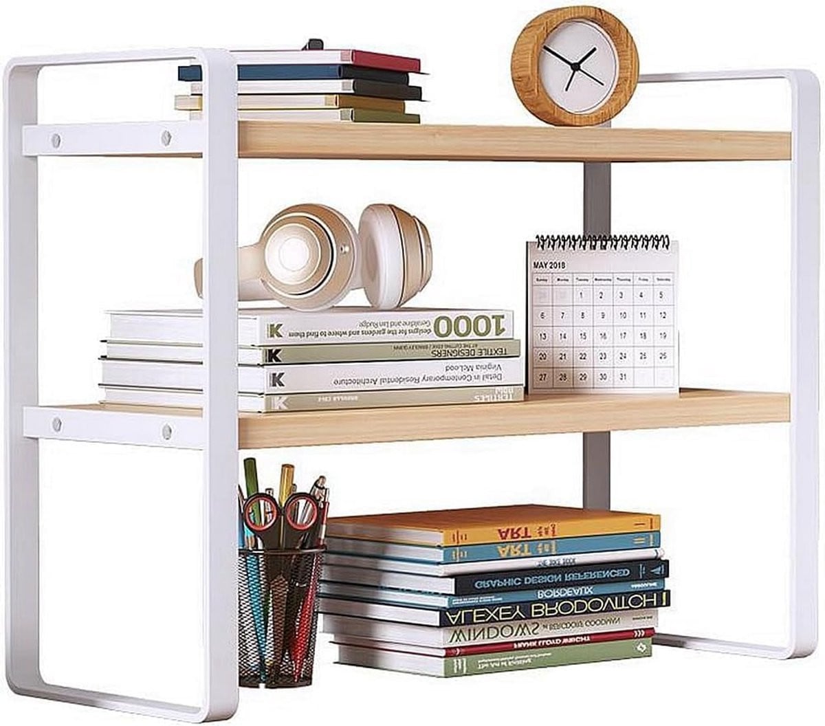 SnelShoppen Houten Boekenkast en Bureau Organizer in Wit