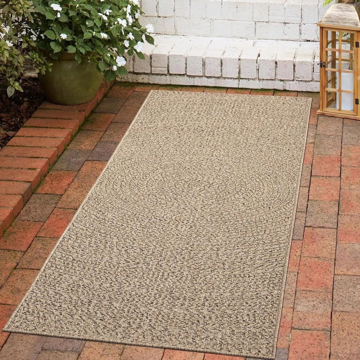 Modern gestreept vloerkleed voor binnen en buiten met sisal look van polypropylene