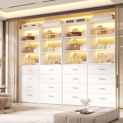 Rackcog Freestanding Closet Organizer with 4 Drawers and 4 Shelves, Wooden Closet System for Walk-in Closet