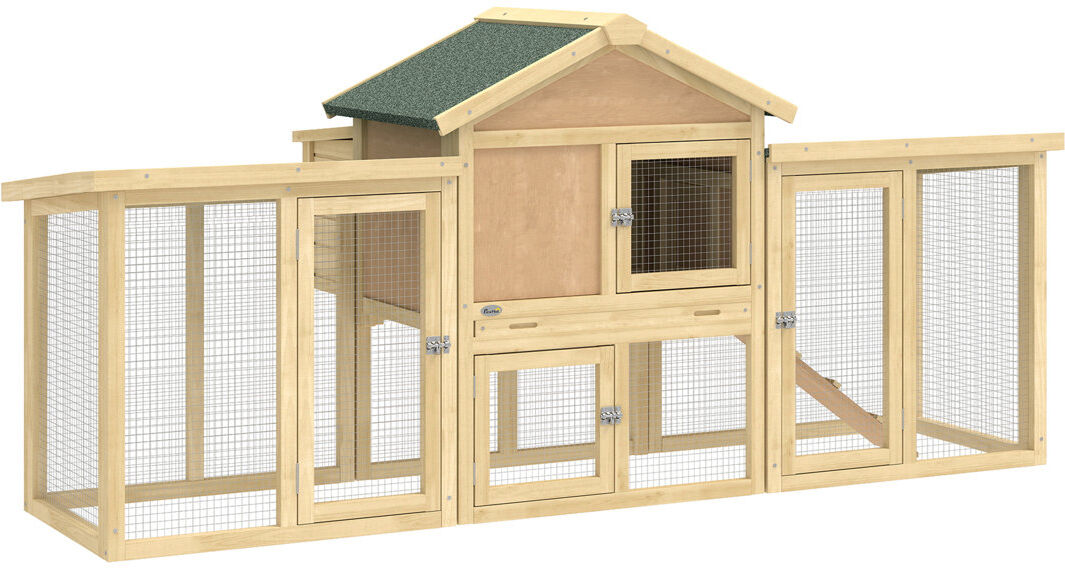 PawHut Large Wooden Outdoor Chicken Coop Hen House with Nesting Box Run Natural Wood