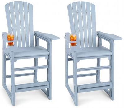 Costway Set of 2 Outdoor 29 Inch Height Bar Stool with Backrest and Armrests-Gray