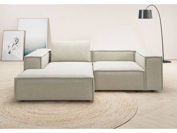 Ecksofa HOME AFFAIRE Watertown, kompakte L-Form, Japandi Design, 246 cm Breite , beige (nature), B:246cm H:68cm T:171cm, 100% Polyester, Sofas, Ecksofa, modernes Ecksofa mit Flachgewebe MONO, platzsparend & bequem