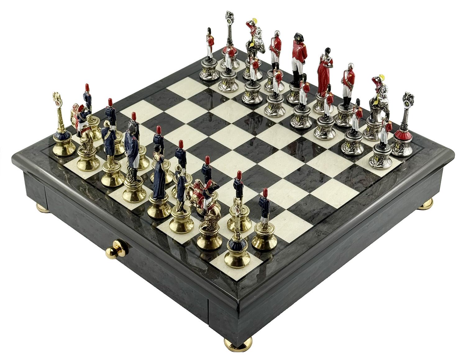 Italfama Napoleon Schach 32x32cm Zink-Messing-Nickel König 8.2cm Historisch