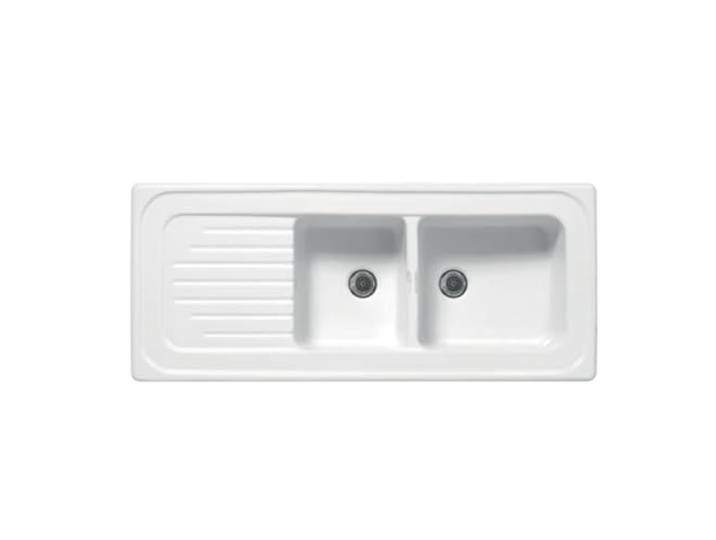 Einbauspüle aus Keramik Mod. C281 mit 2 Becken 116 x 50 weiß