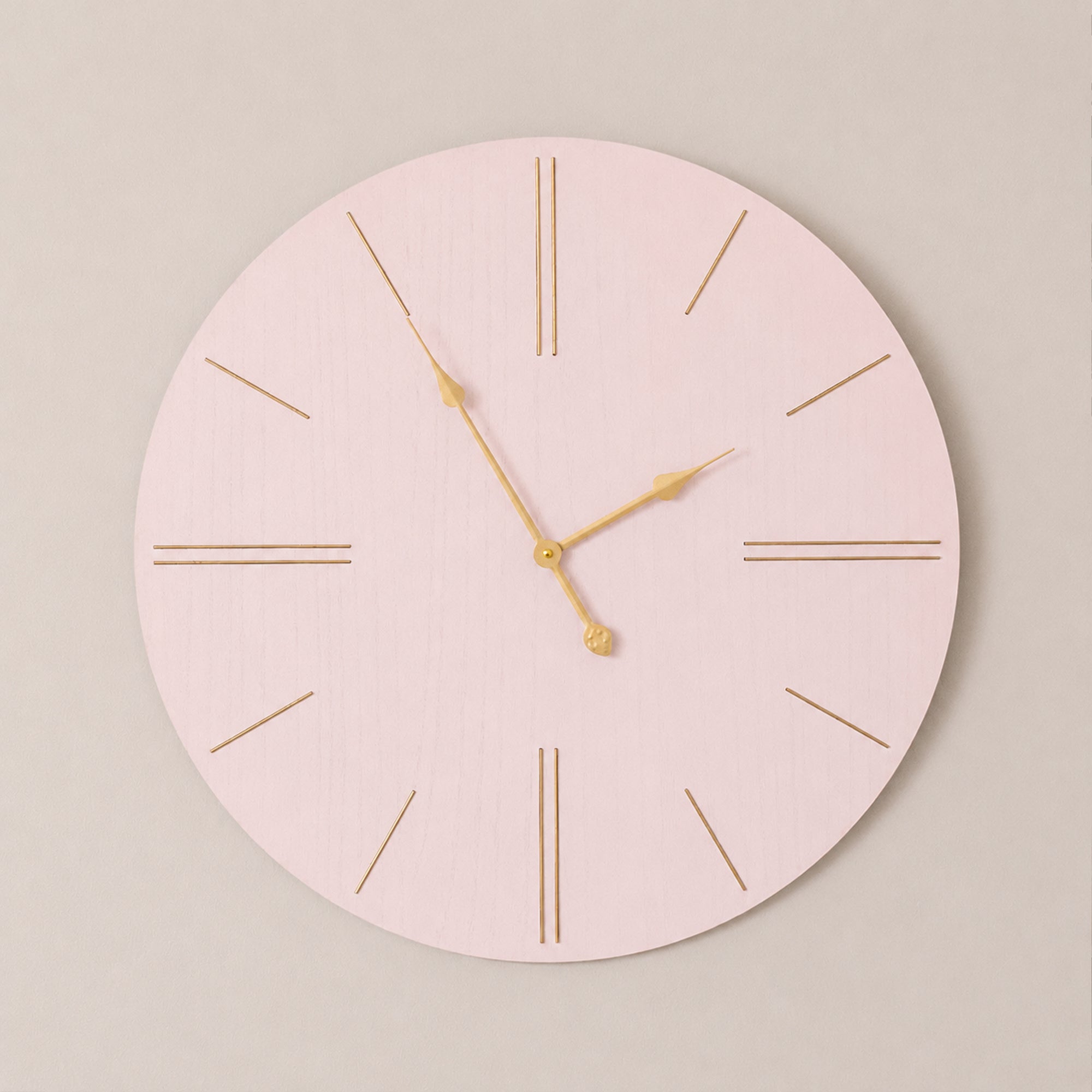 Large Pink Wooden Grain & Gold Detailed Wall Clock - 70cm x 70cm Wood, Metal