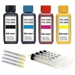 Nachfüllset für Canon PGI-1500 + PGI-2500 Druckerpatronen - 4 x 100 ml Druckertinte + Zubehör