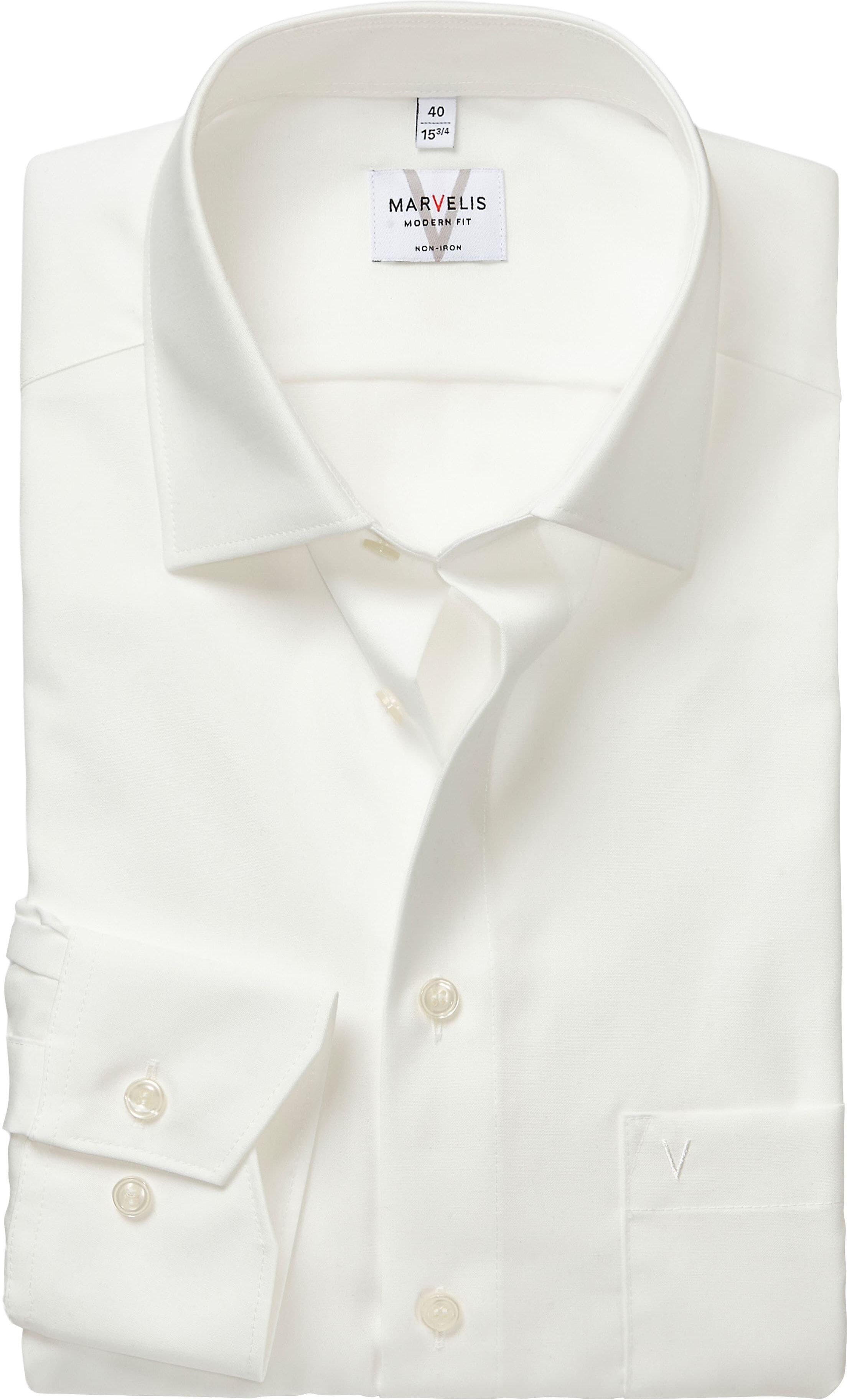 Langarmhemd MARVELIS, Herren, Gr. 47, N-Gr, weiss (hellbeige), Web, Obermaterial: 100% Baumwolle, normal, 2-Knopf-Manschette, Hemden Langarmhemd, modern fit, Businesshemd, bügelfrei, New-Kentkragen hellbeige 47, N-Gr