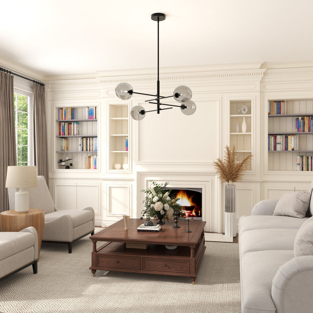 George Oliver Lithopolis 4 - Light Glass Bubble Gold Ceiling Chandeliers Smoke Grey/Matte Black 33.8cm H X 81.5cm W X 81.5cm D