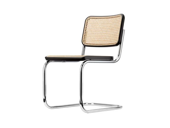 Thonet Freischwingerstuhl S32 braun Stuhl Buche schwarz gebeizt Rohrgeflechtbespannung natur Gestell verchromt 46x81x58 cm