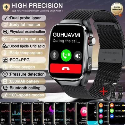 Uplift Picks BioTrack AI ECG Smart Watch Health Monitor Bluetooth Call black Mesh scientific Diagnosis
