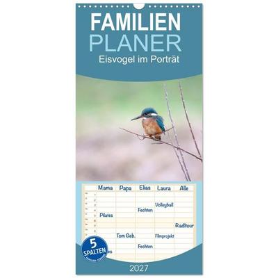Familienplaner 2027 - Eisvogel im Porträt mit 5 Spalten (Wandkalender, 21 x 45 cm) CALVENDO