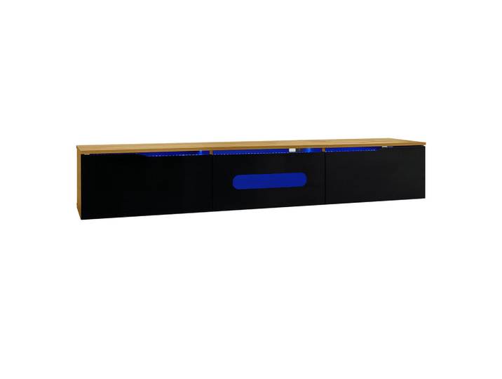 ComfortXL Lowboard De-40211 hängend, mit LED-Beleuchtun Holz, Naturfarben, 180x30x35 cm, Wohnzimmer, TV Möbel, Lowboards, Lowboards hängend