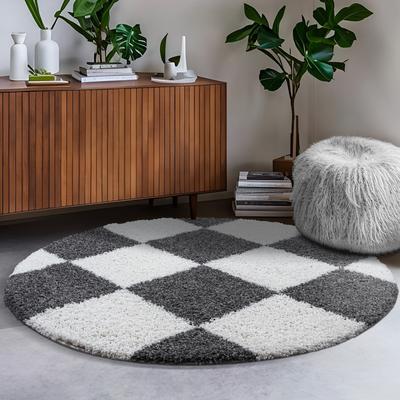 Hochflor-Teppich SANAT "Milano 1250, auch als Läufer und in Rund", grau, H:30mm Ø:200cm, Kunstfaser, Teppiche, Hochflor, Shaggy, Karo, Wohnzimmer, Schlafzimmer