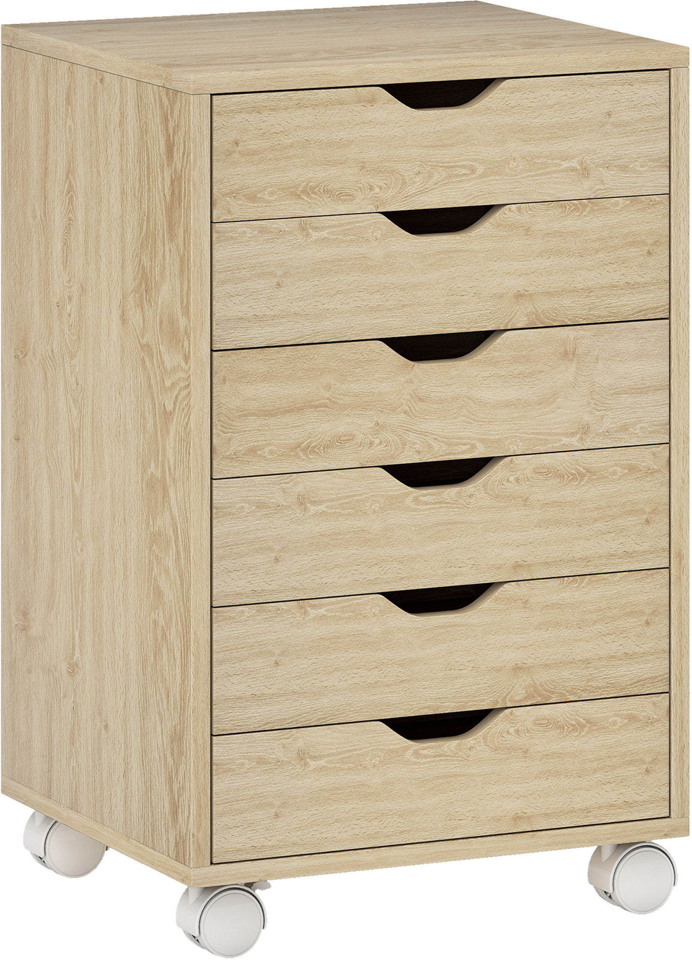Altro Cassettiera Da Ufficio A 6 Cassetti Con 4 Ruote E Blocco, 40x35x63 Cm, Rovere