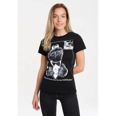 T-Shirt LOGOSHIRT "Sesamstrasse - Krümelmonster Pate", Damen, Gr. M, schwarz, 100% Baumwolle, bedruckt, lang, Rundhals, Shirts T-Shirt, mit lizenziertem Print