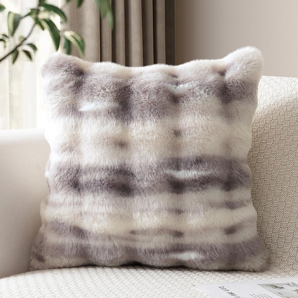 Pluche Sierkussenhoes 45x45 cm Zacht Imitatiebont Decoratieve Kussensloop voor Bank en Slaapkamer