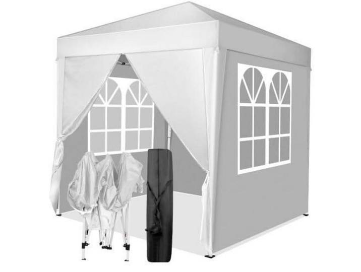 Gartenlaube 2 x 2 m Weiß Höhenverstellbar Wetterfest, Metall, 200x245x200 cm, Sonnenschutz, Pavillons
