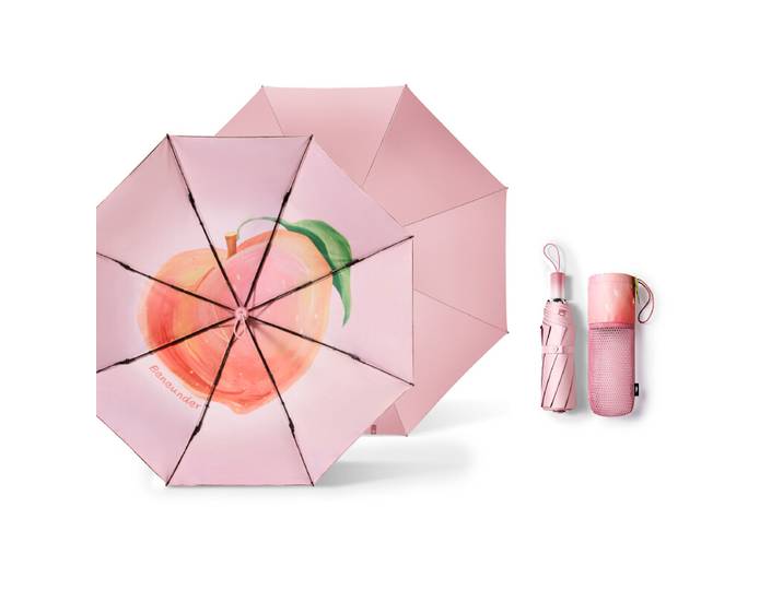 Beneunder BM397 parapluie de protection solaire et anti-UV en revêtement noir renforcé pliable en trois rose pêche