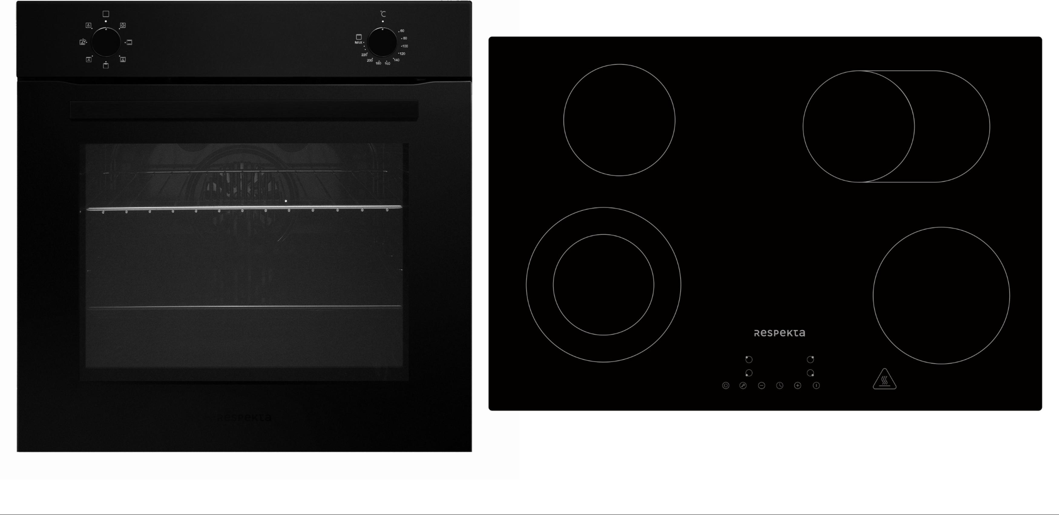 Backofen Herd Matt Schwarz Kochfeld Glaskeramik 77cm autark rahmenlos Respekta