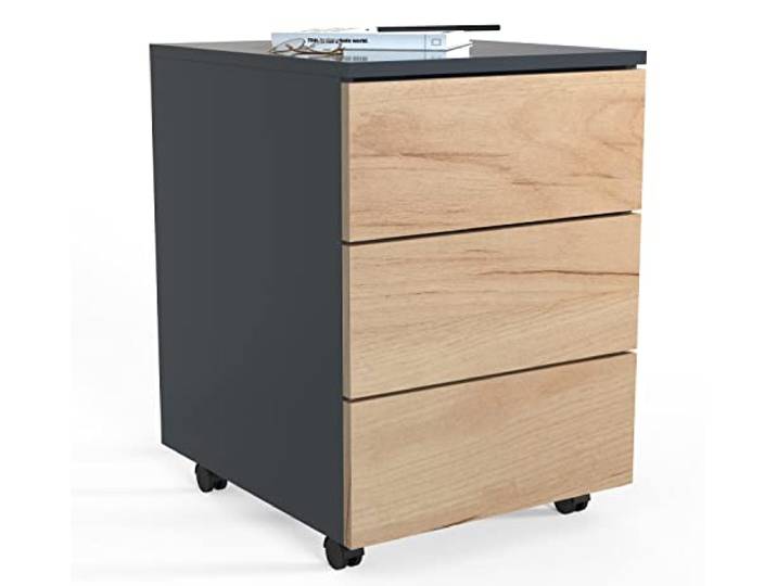 VCM Rollcontainer Anthrazit/Honig-Eiche 39x70x55 cm 3 Schubladen mit Rollen Stauraum für Büromaterial - Arbeitszimmer - Für Ordnungsliebende - Holzwerkstoff mit stabilen Griffen