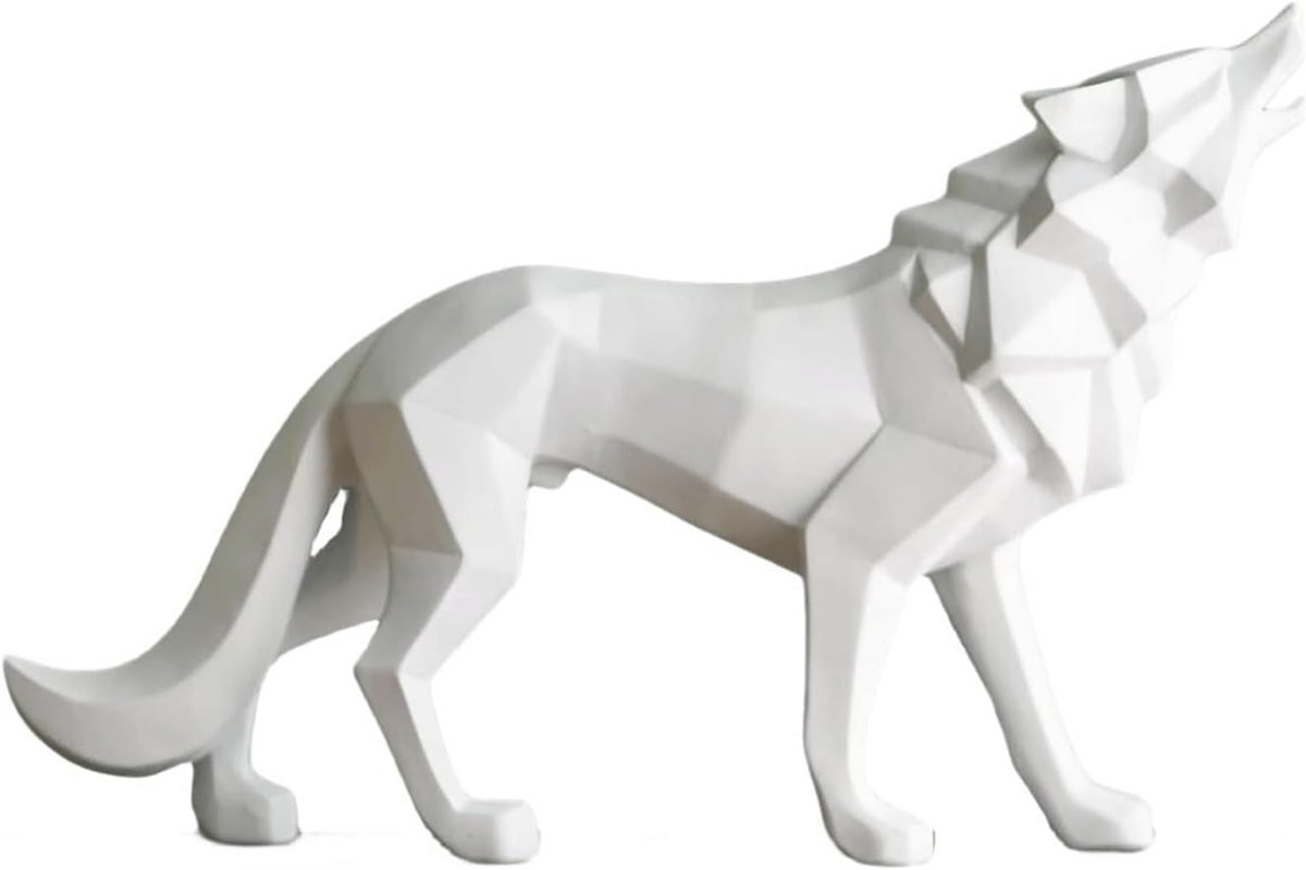 Abstract Wolf Beeld - Wit Dieren sculptuur van hars - Hoogte: 32 cm