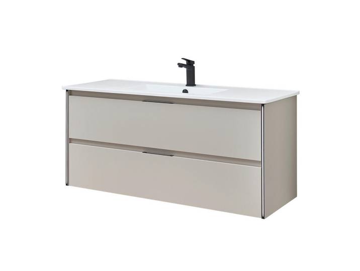Sadena Waschtischkombi Landau, Kaschmir, Weiß Hochglanz, Metall, 2 Schublade(n) Schubladen, 121 cm, hängend, Beleuchtung, Badezimmer, Waschbecken & Armaturen, Waschtische