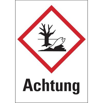 Aufkleber Gefahrstoffetiketten - Umwelt (GHS09) & Signalwort "Achtung" - 105 x 148 mm Folie selbstklebend