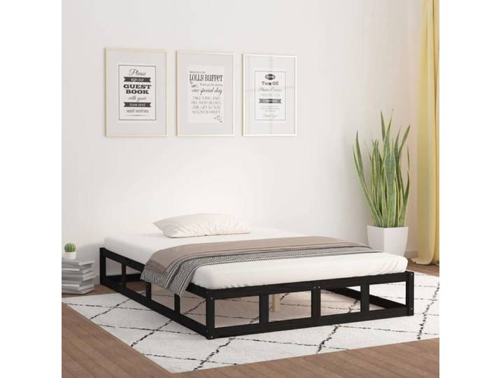Cadre de lit double-Lit adulte contemporain-sans matelas-noir 200x200 cm bois massif BDMF00112772010