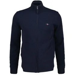 GANT Herren Strickjacke - SUPERFINE LAMBSWOOL ZIP CARDIGAN, Stehkragen, Wolle Dunkelblau / L