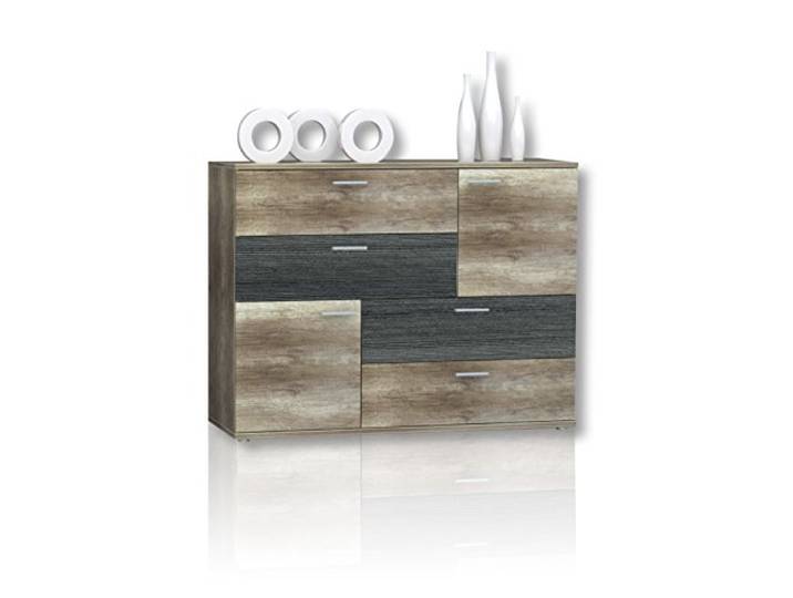 FORTE Skive Kommode mit 2 Türen und 4 Schubladen, Holzwerkstoff, Eiche Antik Dekor und Touchwood Dekor, 124.9 x 41.3 x 95.9 cm