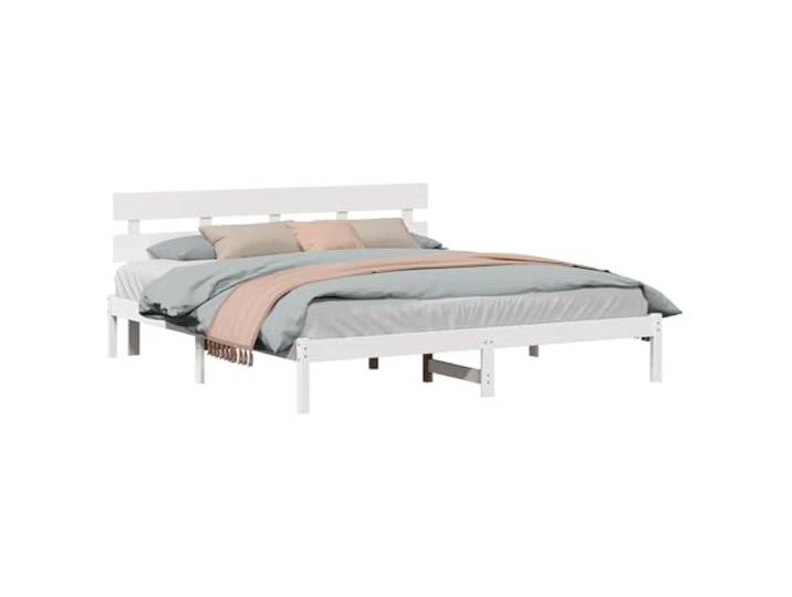 RJPLMFV Bettgestell, 200 x 200 cm, massives Kiefernholz Mit Kopfteil, modernes Design, weiße Oberfläche, inkl. Latten, pflegeleicht