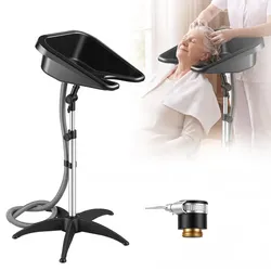 VEVOR Friseurwaschbecken 270° Drehbar Haarwaschbecken Shampoospüle Schwarz, für Salons Häusliche Pflege Senioren Behinderten, Höhen- & Winkelverstellbare Haarwaschstation mit Ablaufschlauch & C-Clip