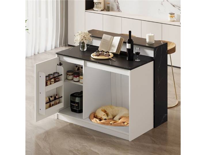 Îlot cuisine blanc 120x80x100 cm plan de travail bar table multifonction espace animal intégré cuisine salle à manger