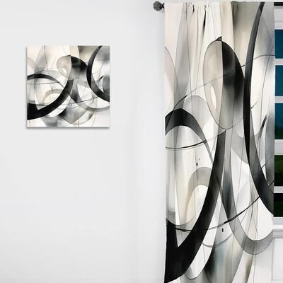 DESIGN ART Designart - Abstract Neutral XV - Abstract Geometric Curtain - Blackout Abstract Curtain - 1 Panel